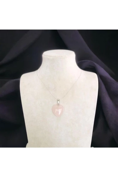 Pembe Kuvars Kalp Çelik Zincirli Kolye - 2