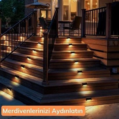 BUFFER® Solar Güneş Enerjili Şarj Edilen Köşebent Merdiven Veranda Bahçe Yolu Led Lamba Işık 4 Adet - 12
