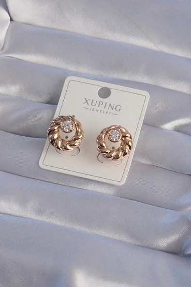 Marydien XUPİNG Rose Renk Oval Zirkon Taşlı Burgu Model Küpe