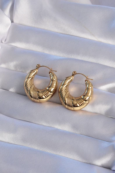 Marydien 316L Çelik Gold Renk İşlemeli Halka Küpe