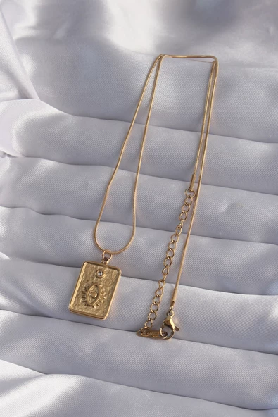 Marydien 316L Çelik Zincir Gold Renk Zirkon Taşlı Göz Figür Tarot Kolye - 2