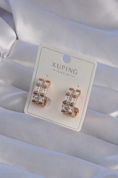 Marydien XUPİNG Rose Renk Baget Taşlı Desenli Halka Küpe