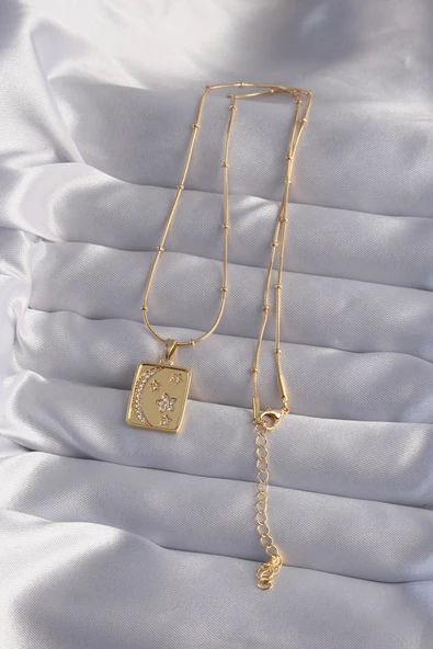 Marydien 316L Çelik Zincir Gold Renk Zirkon Taşlı Ay Yıldız Figürlü Tarot Kolye - 2