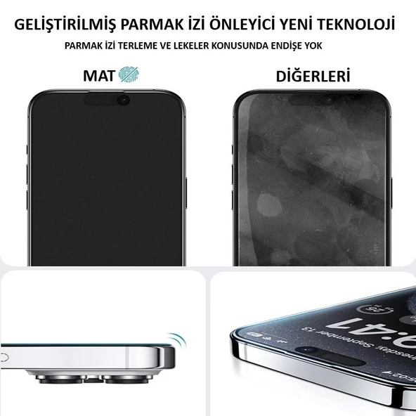 İphone 16 Uyumlu MATE Parmak izi bırakmayan Ekran Koruyucu Jelatin - 5