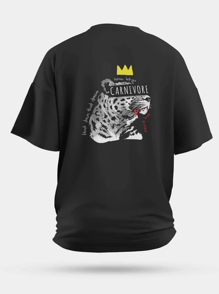 Oversize Born To Hunt Tiger Baskılı Unisex Tişört Siyah