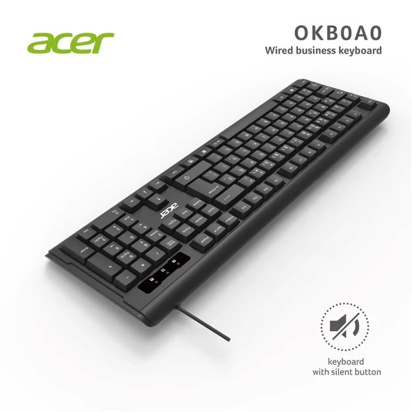 Acer OAK-0A0  Siyah Kablolu Sessiz Tuşlu  Klavye (Caps Lock) (Kablo Uzunluğu 1.50Cm) - Resim 2