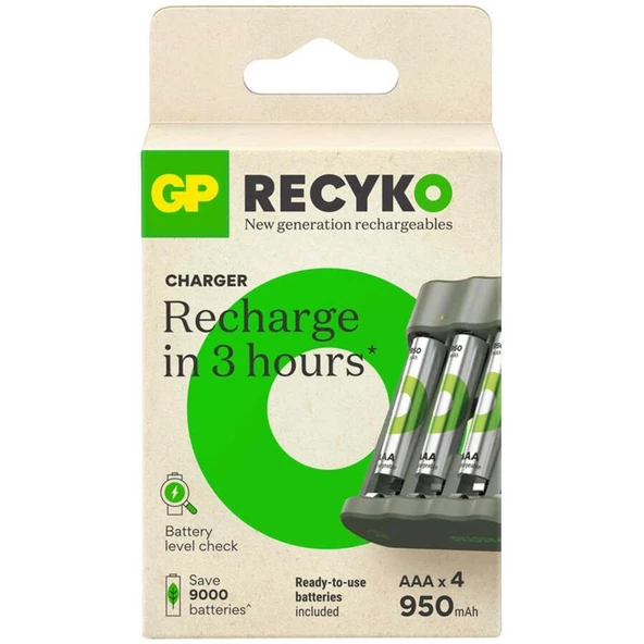 Gp Recyko Şarj Cihazı ve 4x950 Mah AAA Pil