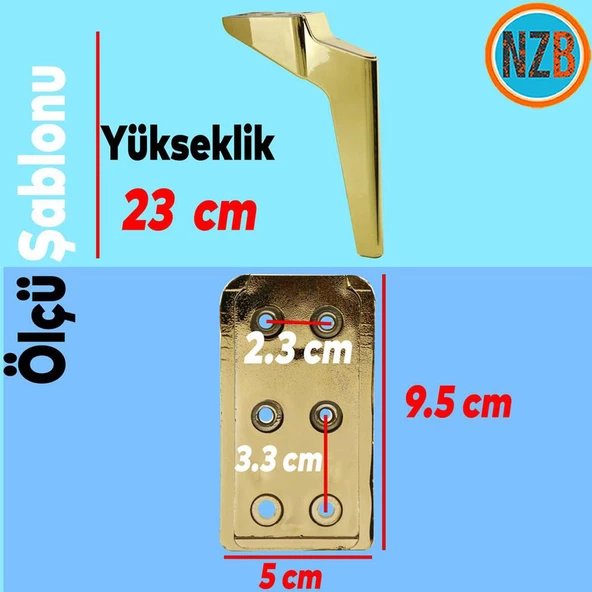 Mobilya Yükseltici Kanepe Sehpa TV Ünitesi Koltuk Ayağı 23 cm Gold Altın Baza Ayak - 2