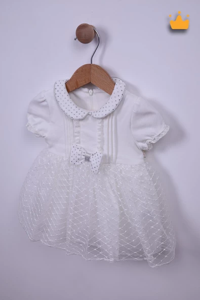 Babyhola %100 Pamuk Kız Bebek Bayramlık Fiyonk Detaylı Elbise 2346 - Resim 2