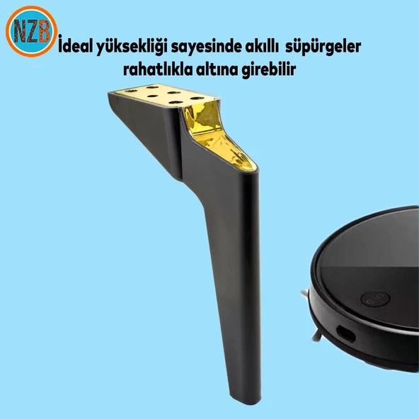Mobilya Yükseltici Kanepe Sehpa TV Ünitesi Koltuk Ayağı 23 cm Siyah Gold Baza Ayak - Resim 4