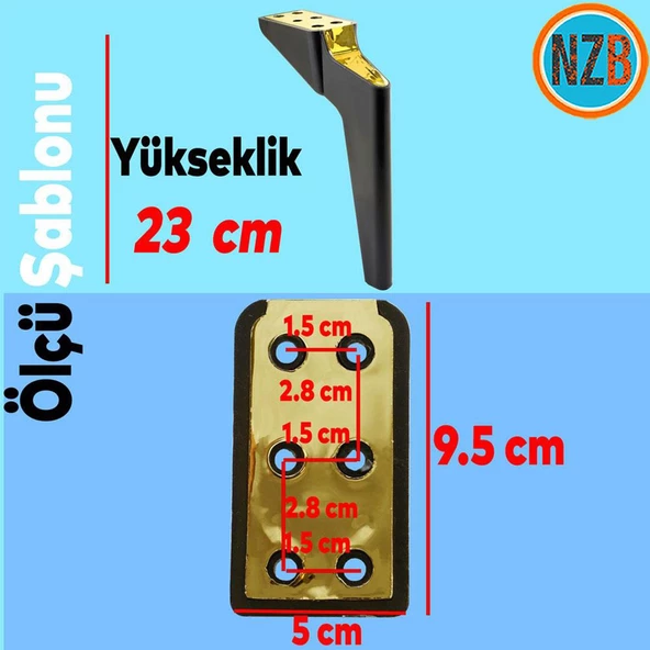 Mobilya Yükseltici Kanepe Sehpa TV Ünitesi Koltuk Ayağı 23 cm Siyah Gold Baza Ayak - Resim 2
