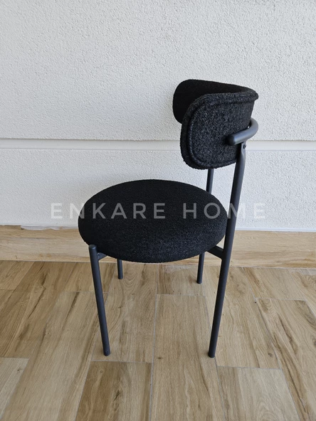Enkare Siyah Elisa Sandalye, Teddy Bukle Kumaş, Mutfak, Salon Sandalyes, - 3