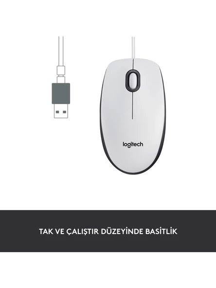 Logitech B100 Optik USB Mouse-Beyaz ürün görseli 1
