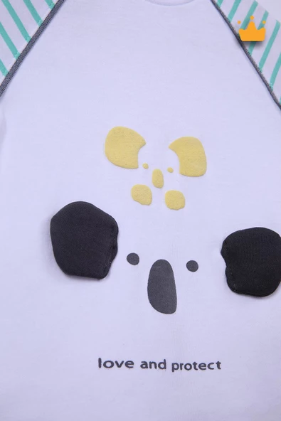 Babyhola %100 Pamuk Erkek Bebek Koala Detaylı Çizgili Şortlu Takım 2548 - 3