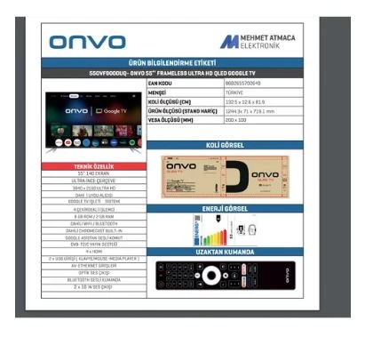 Onvo 55OVF9000UQ 4K Ultra HD 55" 140 Ekran Uydu Alıcılı Google Smart QLED TV - 4