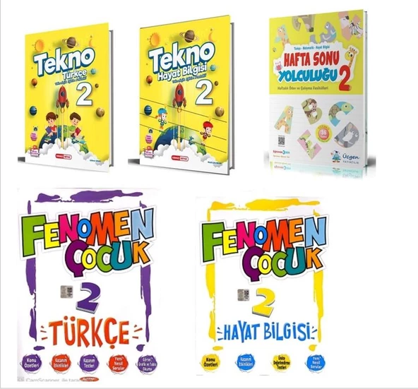 Kırmızı Beyaz + Fenomen  2. Sınıf Türkçe + Hayat Bilgisi+ Hafta Sonu Yolculuğu Hediye (5 Kitap)