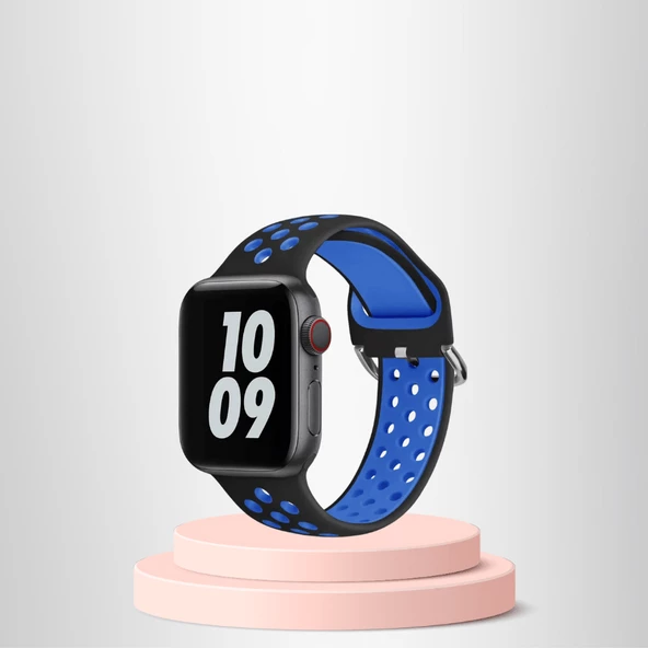 Apple Watch 42 44 45 49 Mm/L Kordon Kayış Bileklik Delikli SİYAH-LACİVERT