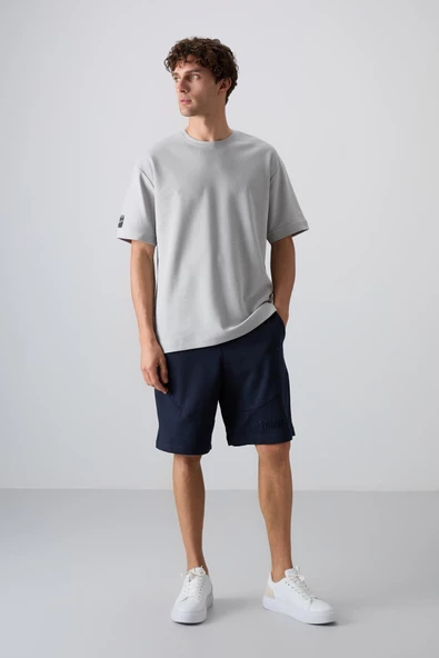 Tommy Life Taş Pamuklu Kalın Yüzeyi Dokulu Oversize Fit Basic Erkek T-Shirt - 88339