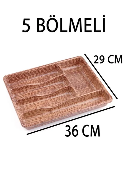 Plastik 5 Bölmeli Kahverengi Çekmece İçi Kaşıklık Organizer Düzenleyici 36CM×29CM - 2