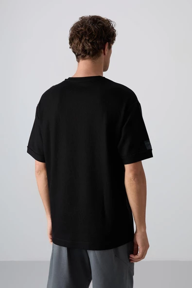 Tommy Life Siyah Pamuklu Kalın Yüzeyi Dokulu Oversize Fit Basic Erkek T-Shirt - 88339 - 5