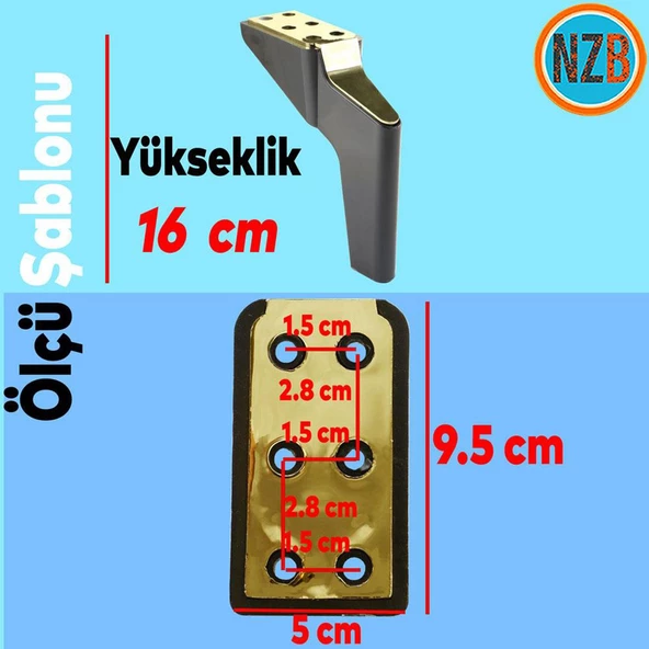 Mobilya Yükseltici Kanepe Sehpa TV Ünitesi Koltuk Ayağı 16 cm Siyah Gold Baza Ayak - Resim 3