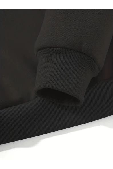 Unisex 2 İplik Şardonlu Kışlık Siyah Eşofman Takım Alt-Üst - 3