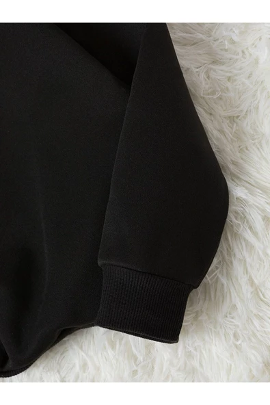 Unisex 2 Iplik Şardonlu Kışlık Siyah Sweat - Siyah Eşofman Takım Alt-üst - 6