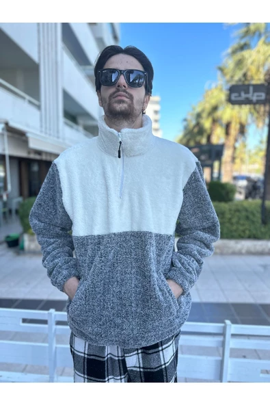 Erkek Oversize Yarım Fermuarlı Pelüş Sweat