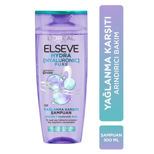 L'Oréal Paris Elseve Hydra [Hyaluronic] Pure Salisilik Asit İçeren Yağlanma Karşıtı Arındırıcı Şampuan 300ml