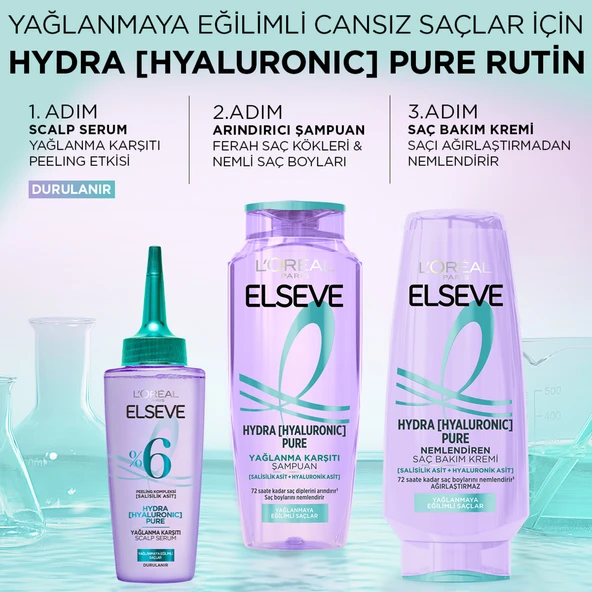 L'Oréal Paris Elseve Hydra [Hyaluronic] Pure Salisilik Asit İçeren Yağlanma Karşıtı Arındırıcı Şampuan 300 ml - 7