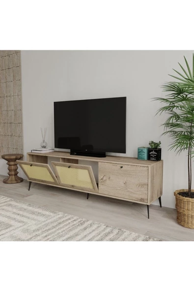 ROSEPAL 3 Bölmeli Hazeran Kapak Detaylı Meşe Tv Ünitesi - 5
