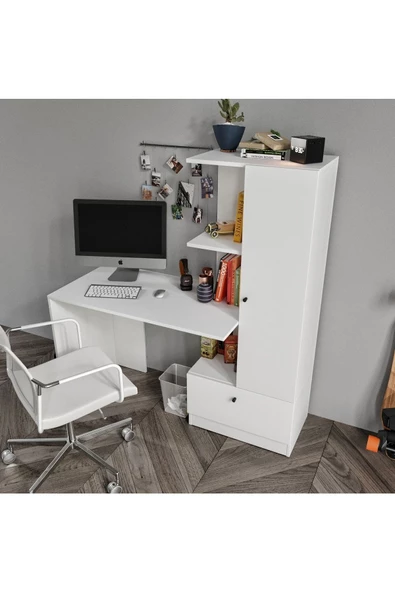 ROSEPAL Minör Beyaz Çalışma Masası Ve Kitaplık - 3