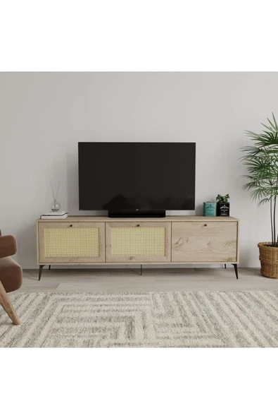 ROSEPAL 3 Bölmeli Hazeran Kapak Detaylı Meşe Tv Ünitesi - 2