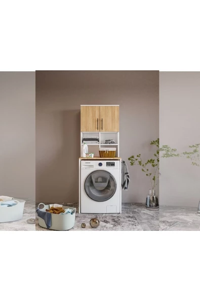 ROSEPAL Bone 2 Kapaklı 7 Bölmeli Çamaşır Makinesi Dolabı