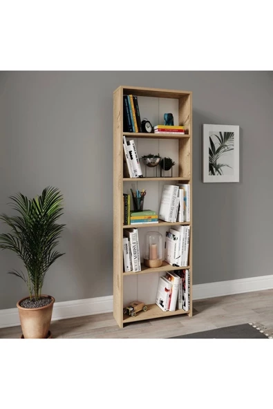 ROSEPAL Mikro Dekoratif 5 Bölmeli Meşe Kitaplık - 2