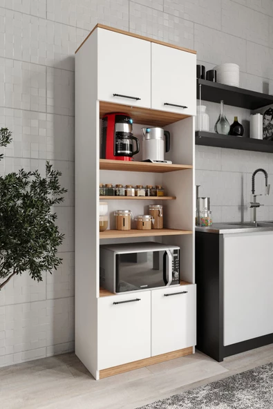 Rosepal Mobilya ASPENDOS 4 Kapaklı 7 Raflı Beyaz Erzak Dolabı - 2