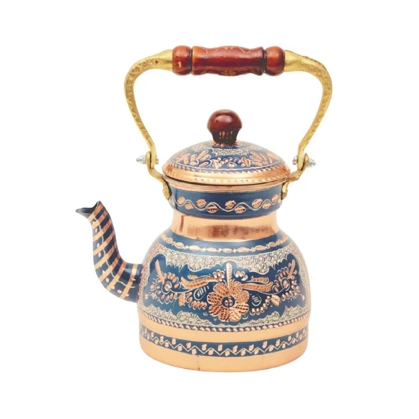 Erzincan El İşlemeli Bakır NOSTALJİ ÇAYDANLIK NO:1 MAVİ - Resim 2