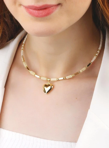 KL-KALP OBJE DETAY BEYAZ BONCUK TASMA KOLYE