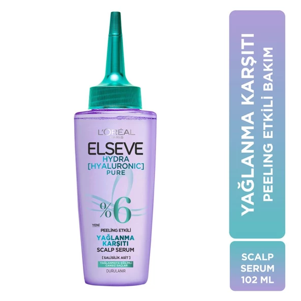 L'Oréal Paris Elseve Hydra [Hyaluronic] Pure Salisilik Asit İçeren Yağlanma Karşıtı Peeling Etkili Saç Derisi Serumu 102ml