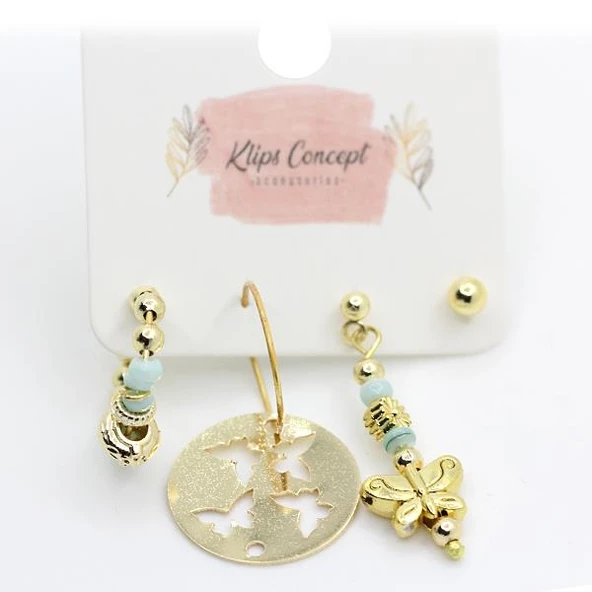 KL-DÖRTLÜ KOMBİN KELEBEK DETAY GOLD RENK KÜPE