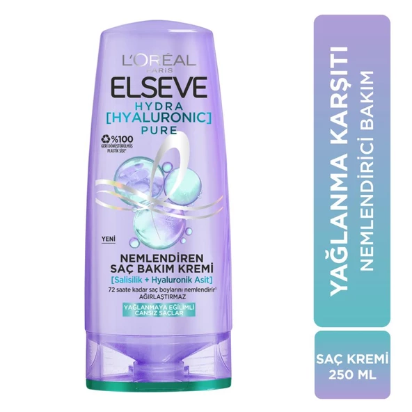 L'Oréal Paris Elseve Hydra [Hyaluronic] Pure Salisilik Asit içeren Yağlanma Karşıtı Nemlendirici Saç Kremi 250ml