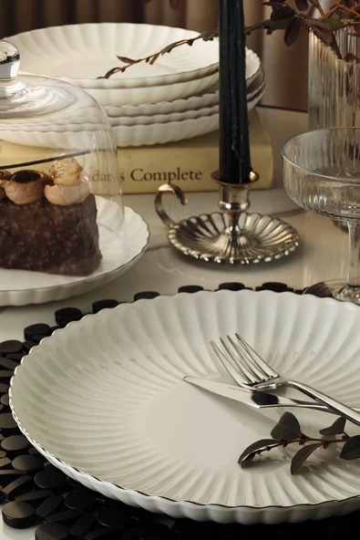 Kütahya Porselen Bone Luz Form Yemek Takımı Platin 24 Parça 6 Kişilik - 2