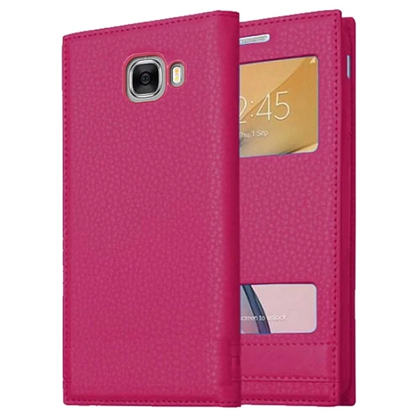 Samsung Galaxy C7 Uyumlu Pencereli Kapaklı Magnum Kılıf - Resim 8