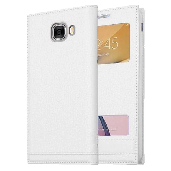 Samsung Galaxy C7 Uyumlu Pencereli Kapaklı Magnum Kılıf - Resim 2