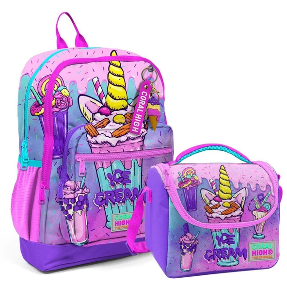 Coral High 2li Set Milkshake Desenli Okul Çantası Beslenme 23749