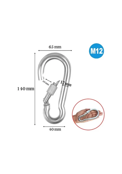 Karabina Kilitli 12 mm Yaylı Kanca 5 Adet - 2