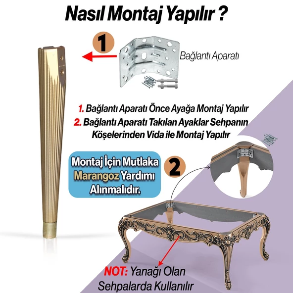 Plastik Altın Renk Suit Sehpa Ayağı 45 cm Ayak 4 Adet Mutfak Yemek Masası Mobilya Ayak Zigon Gold - 5
