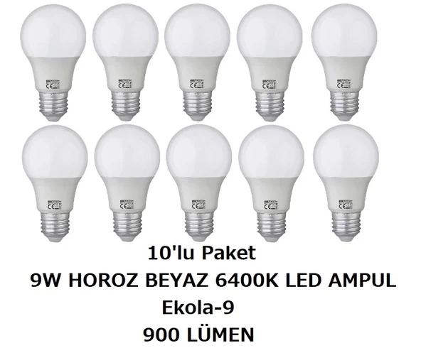 HOROZ Led Ampul Ekola-9 10'lu Paket beyaz ışık 6400K