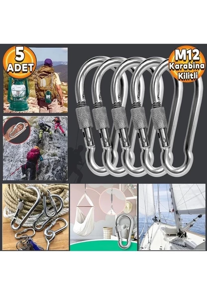 Karabina Kilitli 12 mm Yaylı Kanca 5 Adet