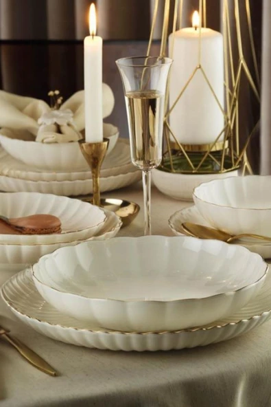 Kütahya Porselen Bone Luz Form Yemek Takımı Altın 24 Parça 6 Kişilik - 2